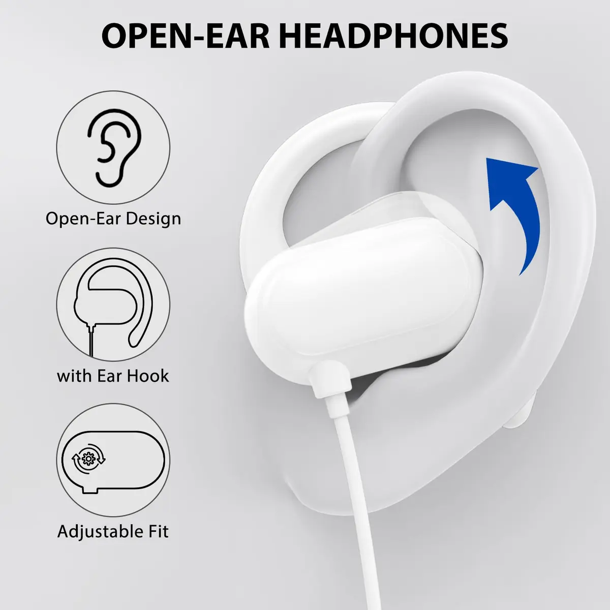 ASKUBSKU Open Ear Headphone Wired for iPhone 17 Air 16 15 Pro Max Plus/iPad | Sport & Workout Earbuds with Mic, USB-C, White - view 2
