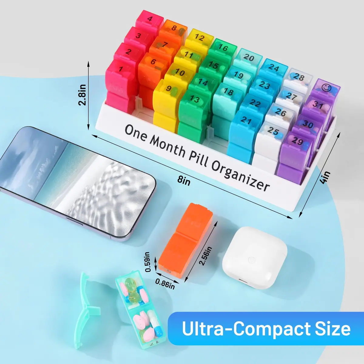 CAidRE Monthly Pill Organizer AM PM, 31 Day Travel Pill Box with Detachable Pods | FDA Approved Personal Pill Dispenser - view 2
