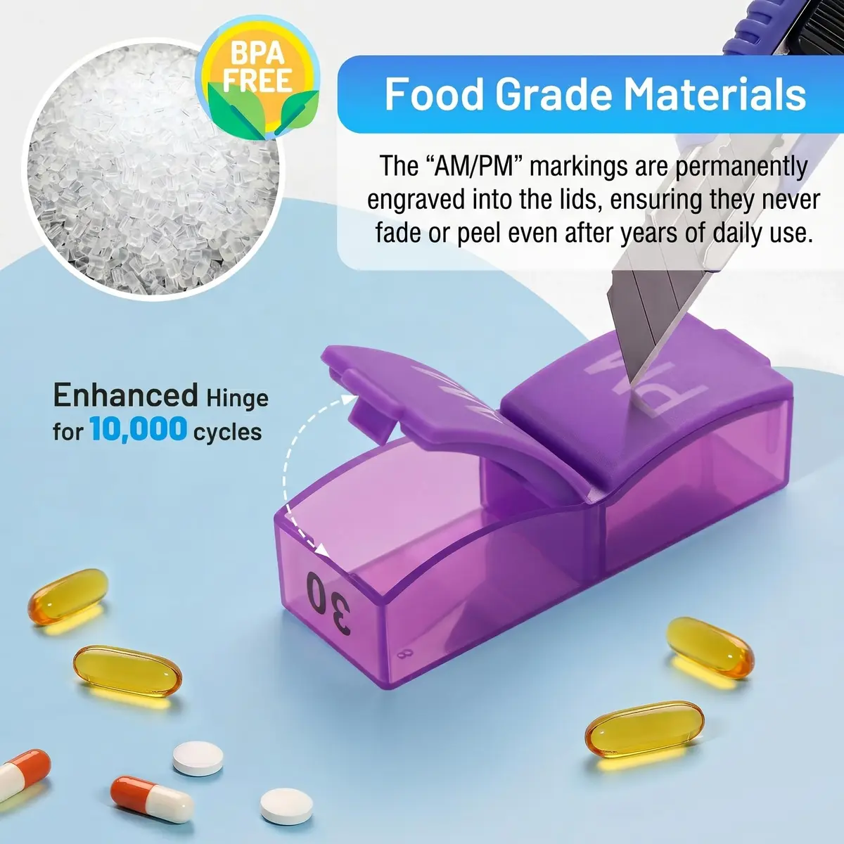 CAidRE Monthly Pill Organizer AM PM, 31 Day Travel Pill Box with Detachable Pods | FDA Approved Personal Pill Dispenser - view 3