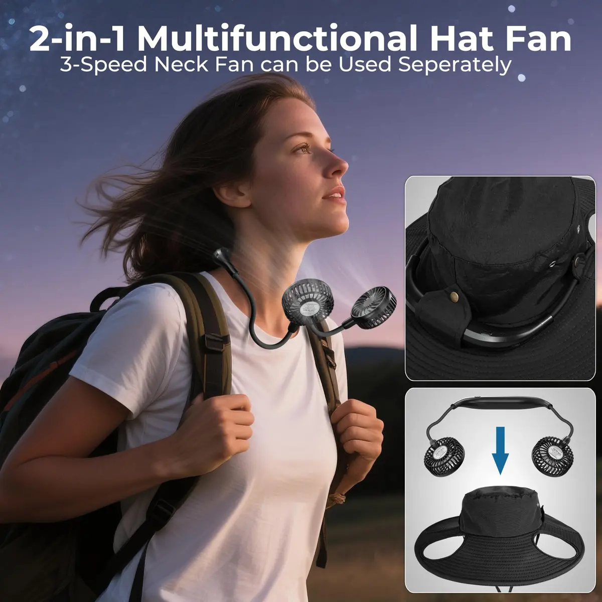 COMLIFE Cooling Sun Hat with Fan Rechargeable UPF 50+ | 16H Neck Fan for Camping & Beach - view 4