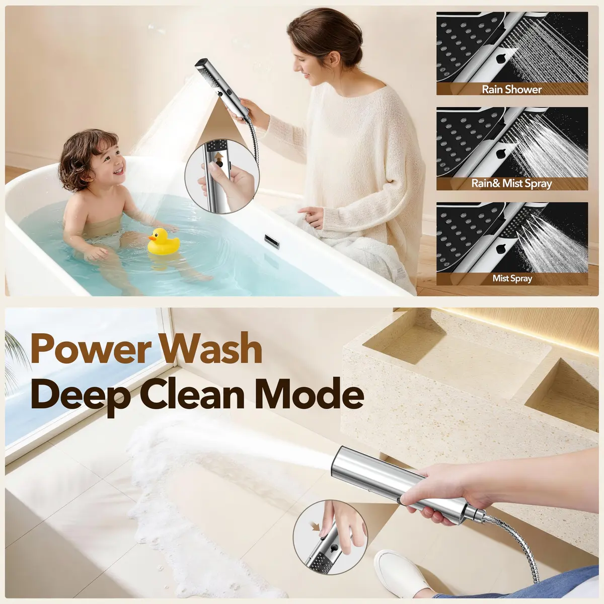 JDO High Pressure Rain Shower Head with Handheld Spray Chrome Polished | 10-inch Rainfall & Multi-Mode Handheld - view 5