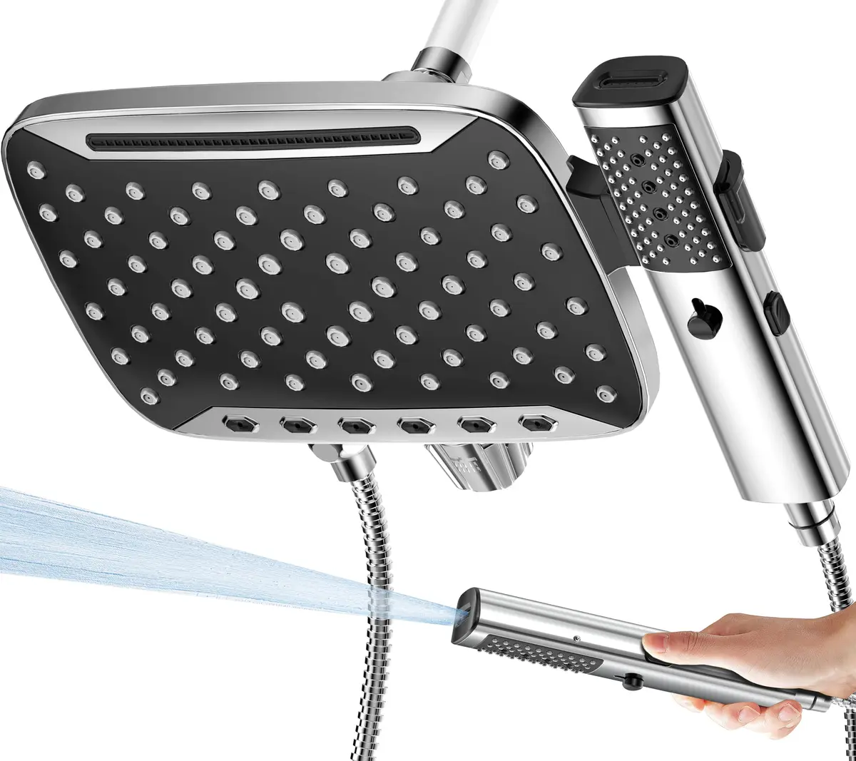 JDO High Pressure Rain Shower Head with Handheld Spray Chrome Polished | 10-inch Rainfall & Multi-Mode Handheld - main product image