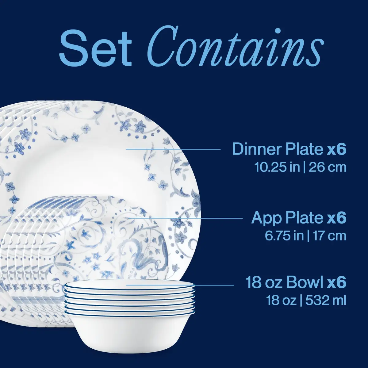Corelle Darlington 18-Piece Dinnerware Set for 6 | Chip-Resistant, Lightweight Vitrelle Glass - view 2