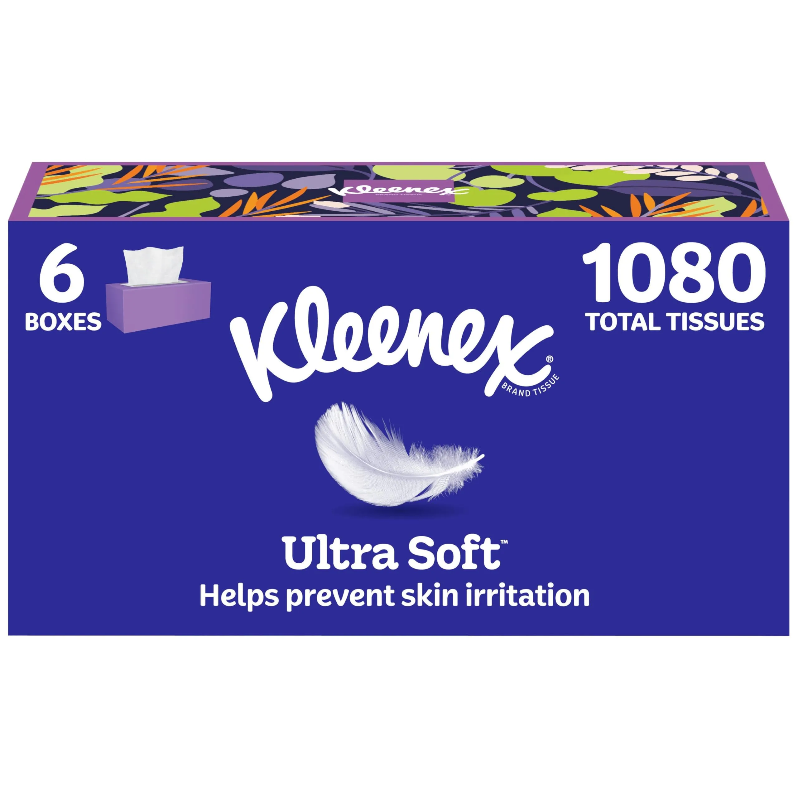 Kleenex Ultra Soft Facial Tissues, 3-Ply, 180 Tissues per Box (6 Boxes Total) | Soft & Strong for Allergy Season - main product image