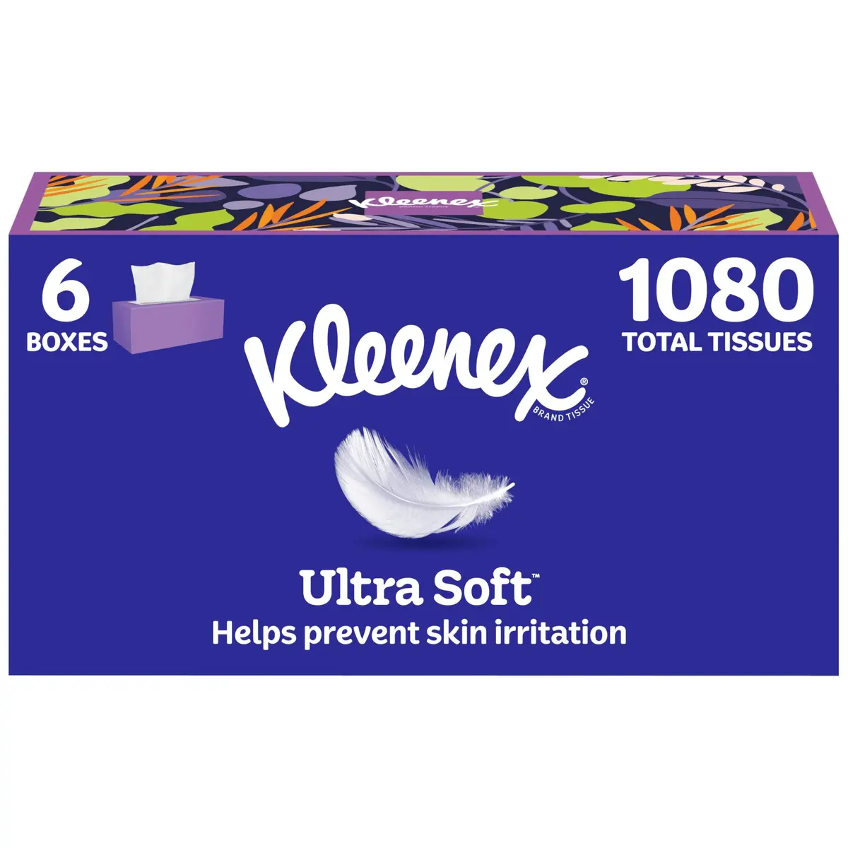 Kleenex Ultra Soft Facial Tissues, 6 Flat Boxes, 180 Tissues per Box (1080 Tissues Total) | Hypoallergenic & Dermatologist Tested - main product image