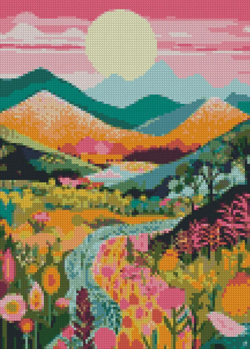 MjhRcll Abstract Landscape Stamped Cross Stitch Kit 12x16 Inch | Mountain Flowers Design for Adults Beginners - view 2
