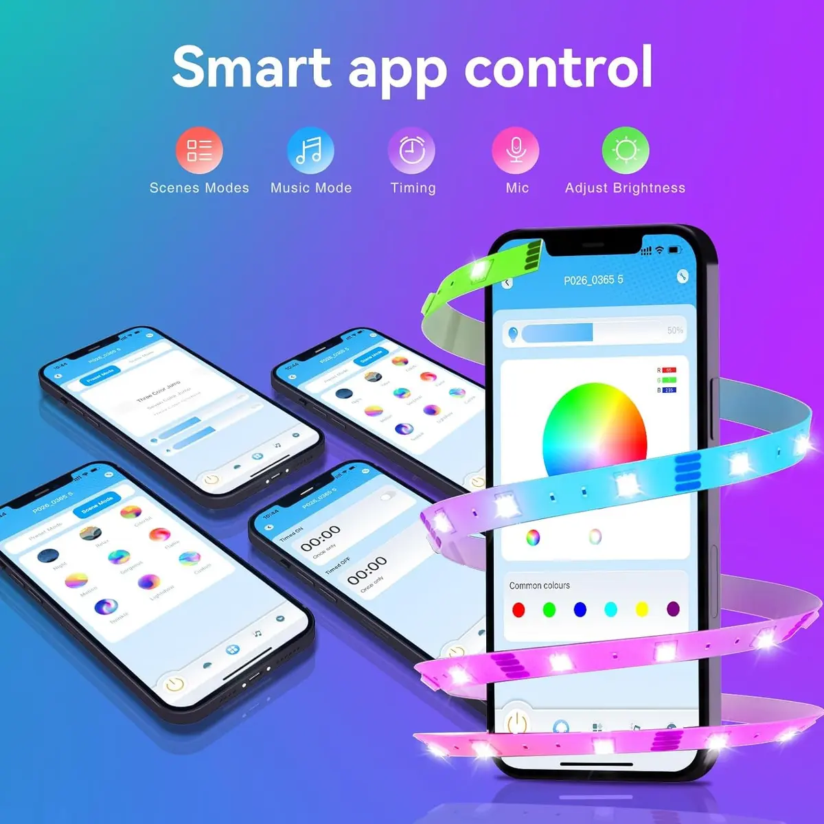 TJOY LED Lights for Bedroom 25ft | RGB Color Changing, Remote & App Control - view 2