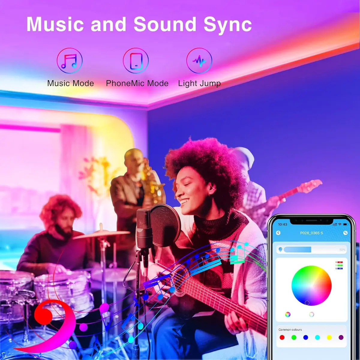 TJOY LED Lights for Bedroom 25ft | RGB Color Changing, Remote & App Control - view 4