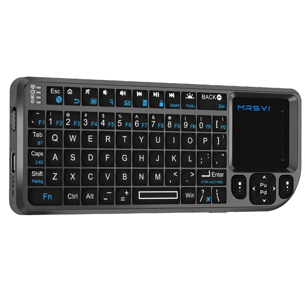 MRSVI Mini Keyboard with Touchpad | Bluetooth & 2.4G Dual-Mode, Rechargeable, 7-Color Backlit, Portable for Tablet/PC/Phone/TV - main product image