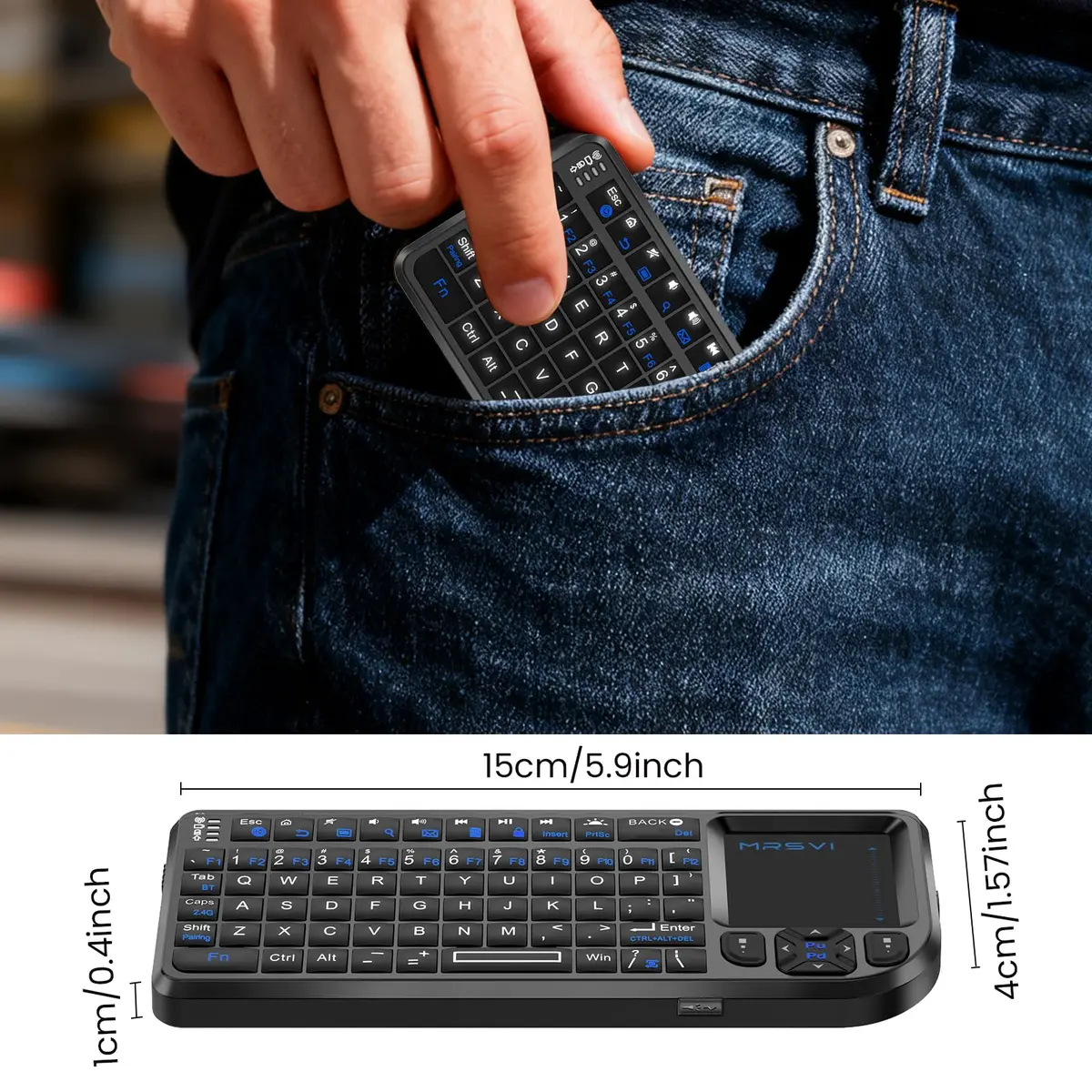 MRSVI Mini Keyboard with Touchpad | Bluetooth & 2.4G Dual-Mode, Rechargeable, 7-Color Backlit, Portable for Tablet/PC/Phone/TV - view 2