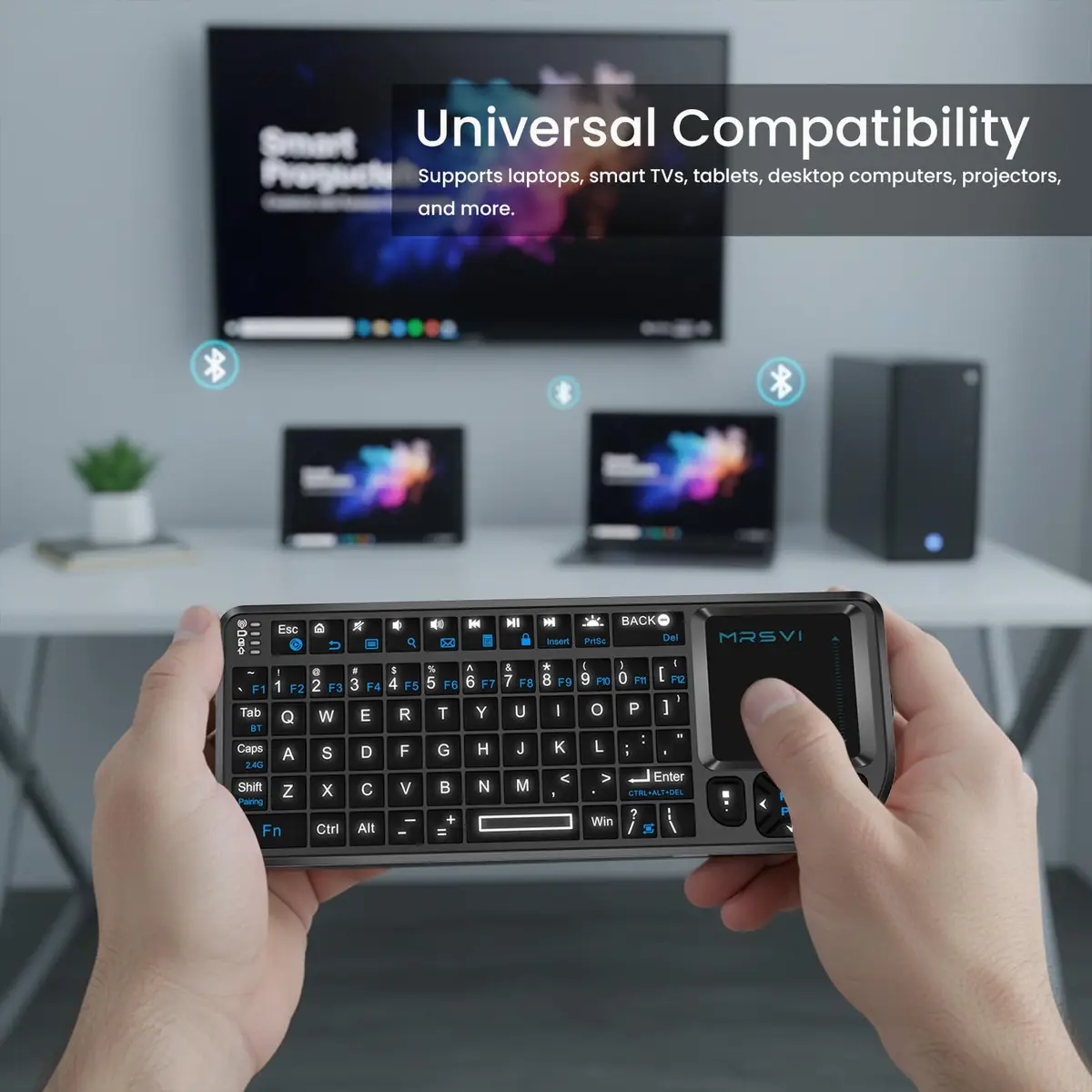 MRSVI Mini Keyboard with Touchpad | Bluetooth & 2.4G Dual-Mode, Rechargeable, 7-Color Backlit, Portable for Tablet/PC/Phone/TV - view 4