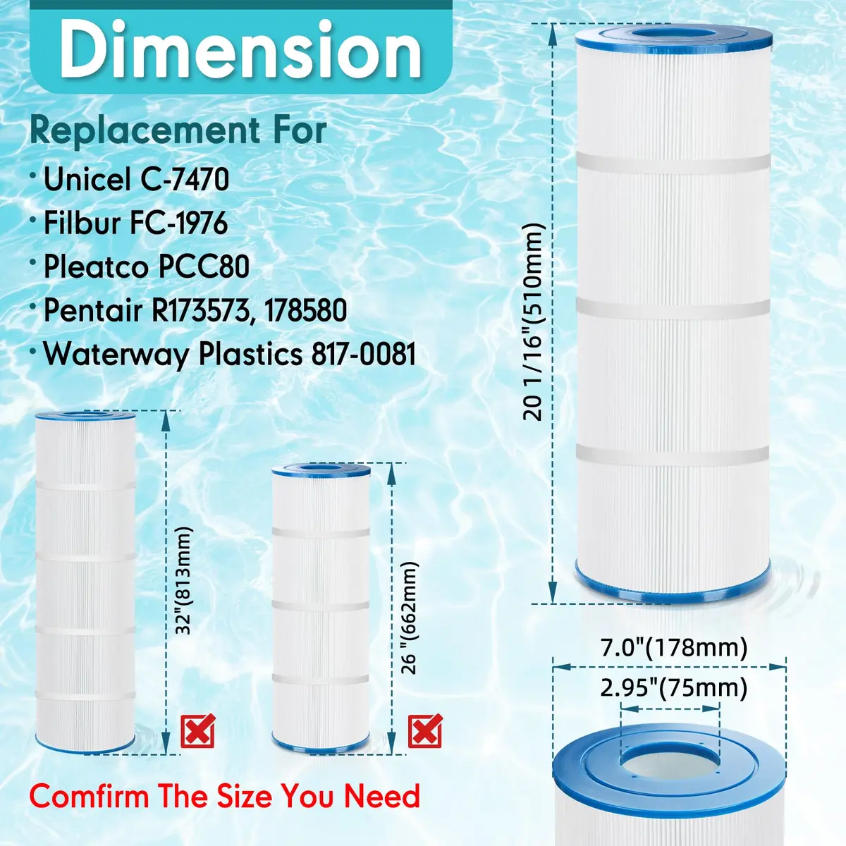 LumiPure 4 Pack CCP320 Pool Filter Cartridge | Exact Dimensions, Advanced Filtration, Long-Lasting (70-120 chars) - view 3