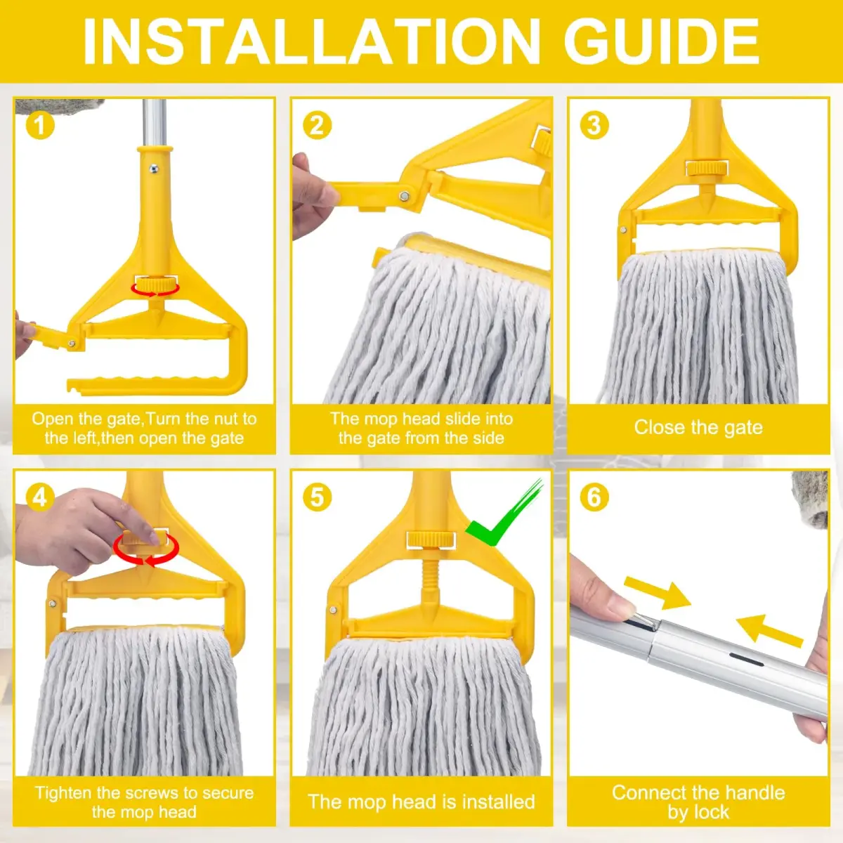 KeFanta Commercial Mop Handle Heavy Duty 2 Pack | 152 cm (59 inch) Aluminum Side Gate Mop Stick - view 7
