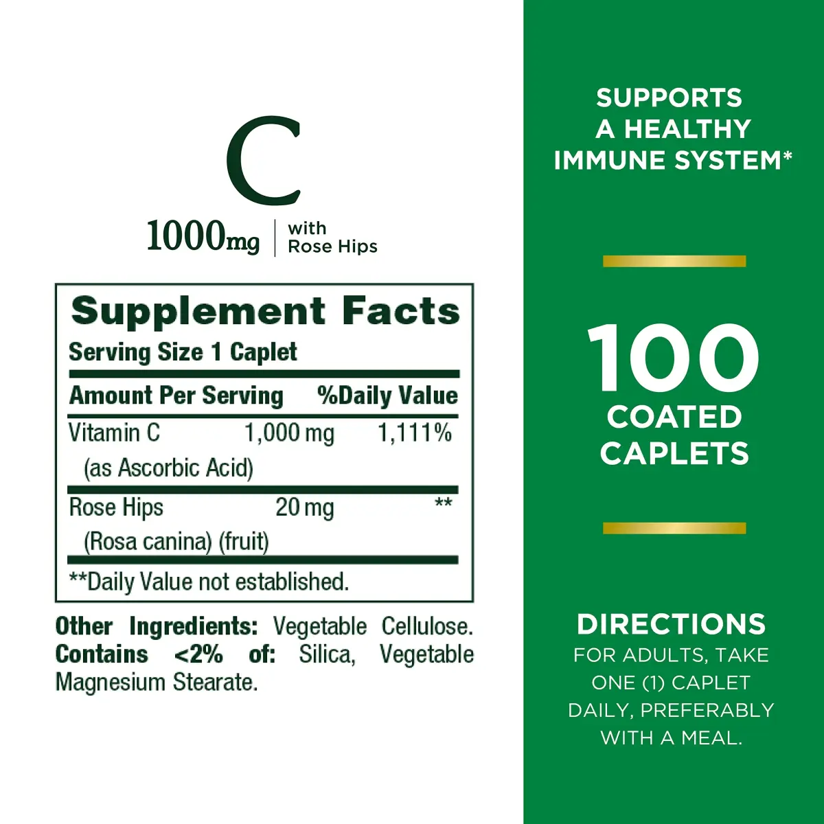 Nature's Bounty Vitamin C + Rose Hips 1000mg 200 Caplets (100 Count x 2) | Immune Support with Antioxidant Protection - view 2