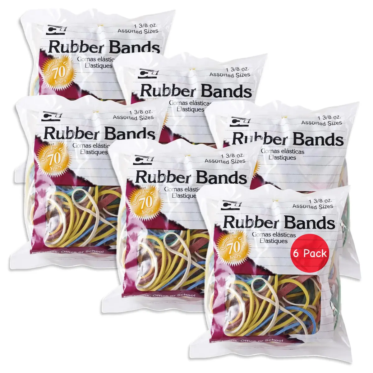 Charles Leonard Assorted Sizes Rubber Bands 234g (8.25 oz) | 6 Bags per Box, High Quality, Imported from USA - main product image