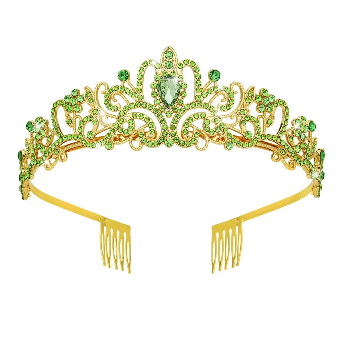 CAVETEE Green Crystal Tiara for Women & Girls | Gold-Plated Princess Crown with Rhinestones (1 pc) - main product image