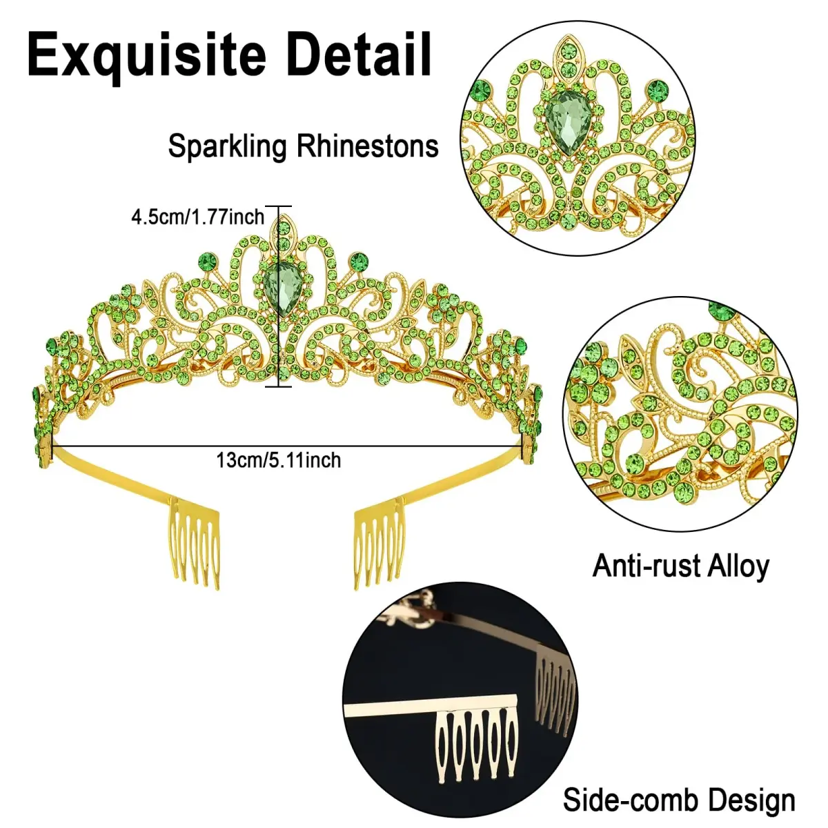 CAVETEE Green Crystal Tiara for Women & Girls | Gold-Plated Princess Crown with Rhinestones (1 pc) - view 4