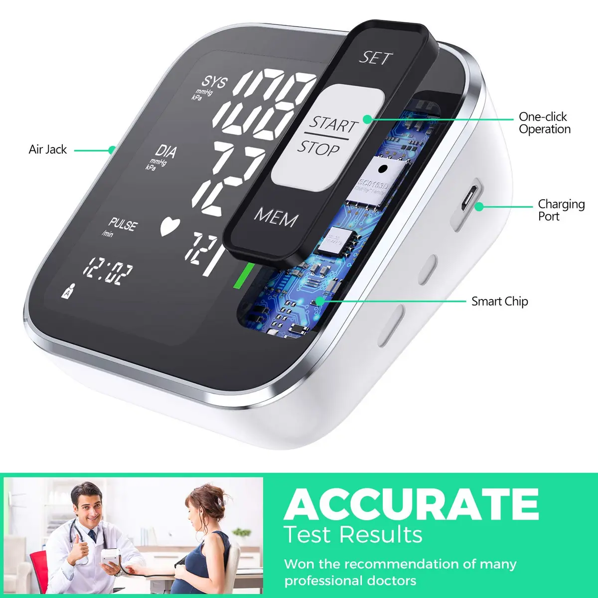 BENECEN Automatic Arm Blood Pressure Monitor with Backlit LCD & Storage Bag | FDA Cleared, 240 Readings, Adjustable Cuff - view 2