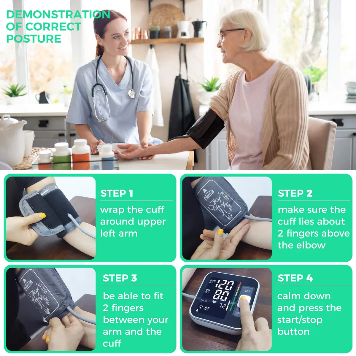 BENECEN Automatic Arm Blood Pressure Monitor with Backlit LCD & Storage Bag | FDA Cleared, 240 Readings, Adjustable Cuff - view 4