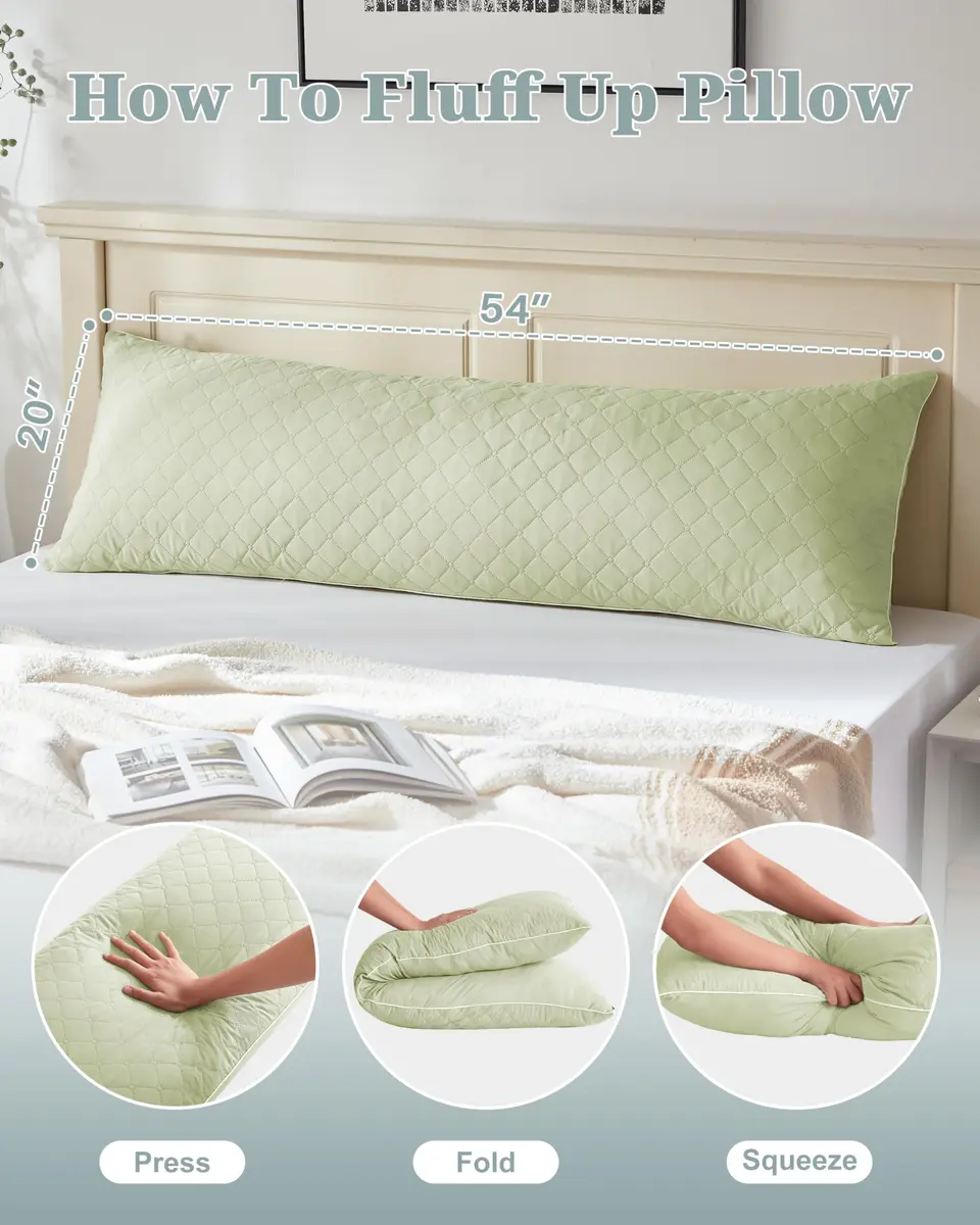 YZ HOME Long Body Pillow for Adults | Firm Support with Shredded Memory Foam (20x54 Inch, Beige) - view 7