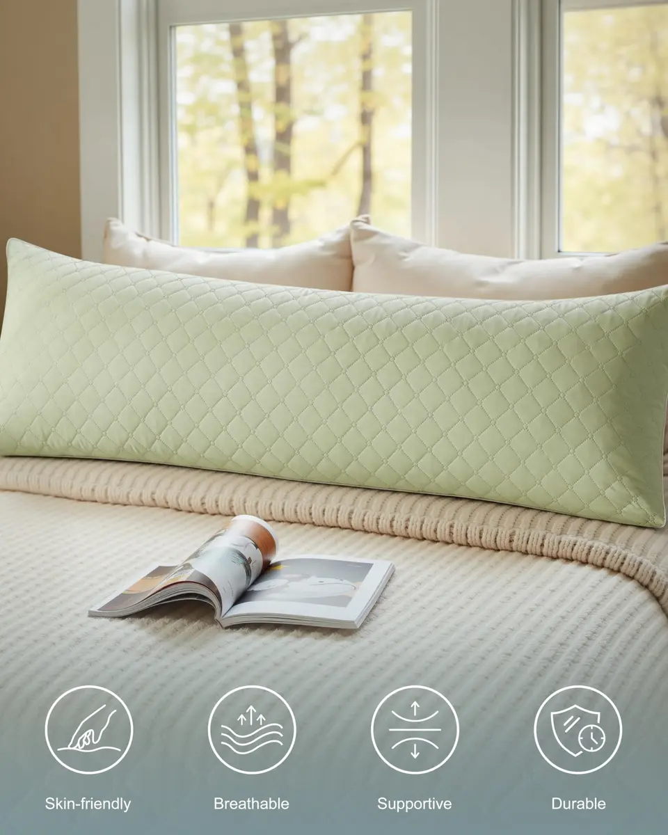 YZ HOME Long Body Pillow for Adults | Firm Support with Shredded Memory Foam (20x54 Inch, Beige) - view 2