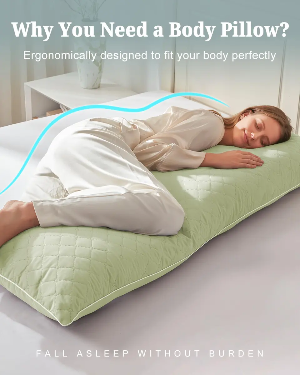 YZ HOME Long Body Pillow for Adults | Firm Support with Shredded Memory Foam (20x54 Inch, Beige) - view 3