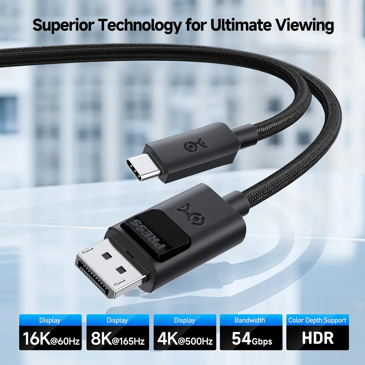 Cable Matters USB C to DisplayPort 2.1 Cable 6ft / 1.8m | Supports 8K@165Hz & 4K@480Hz, Durable Locking Fit - view 2