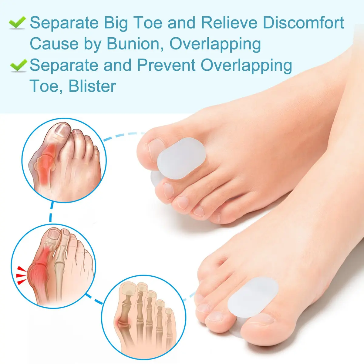 Povihome Gel Toe Spacers Separators Large 16 Pack (8 Pairs) | Bunion Corrector for Overlapping Toes - view 6