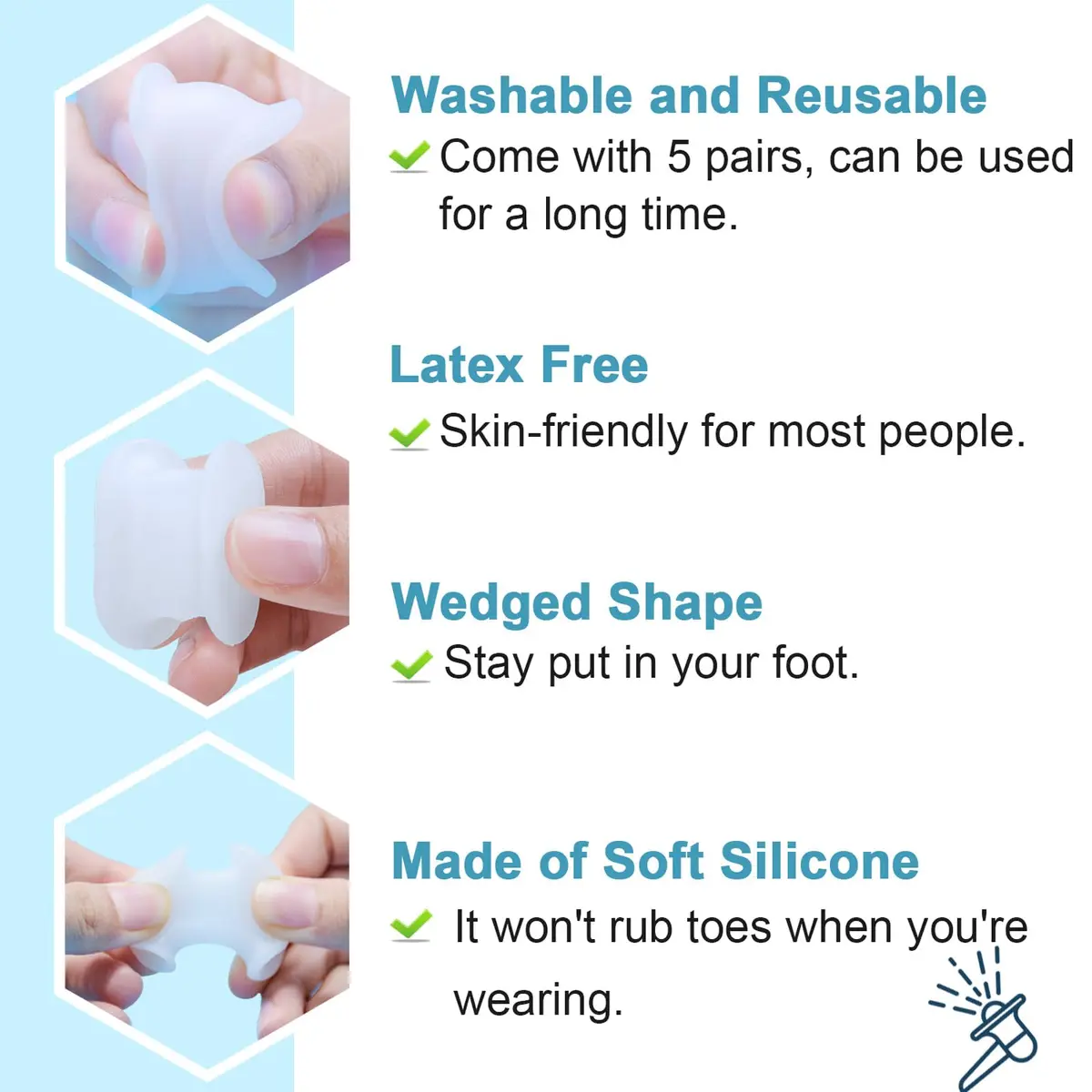 Povihome Gel Toe Spacers Separators Large 16 Pack (8 Pairs) | Bunion Corrector for Overlapping Toes - view 4