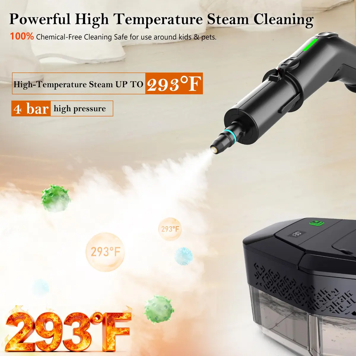 KBTYE Steam Cleaner 3-Level Handle 1.8L | Fast Heat-Up, Dry Burn Protection - view 6