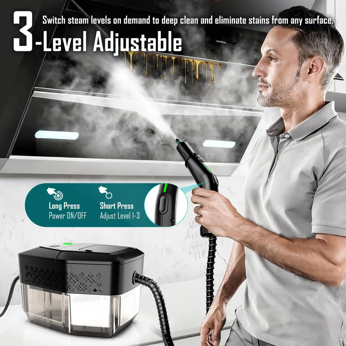 KBTYE Steam Cleaner 3-Level Handle 1.8L | Fast Heat-Up, Dry Burn Protection - view 4