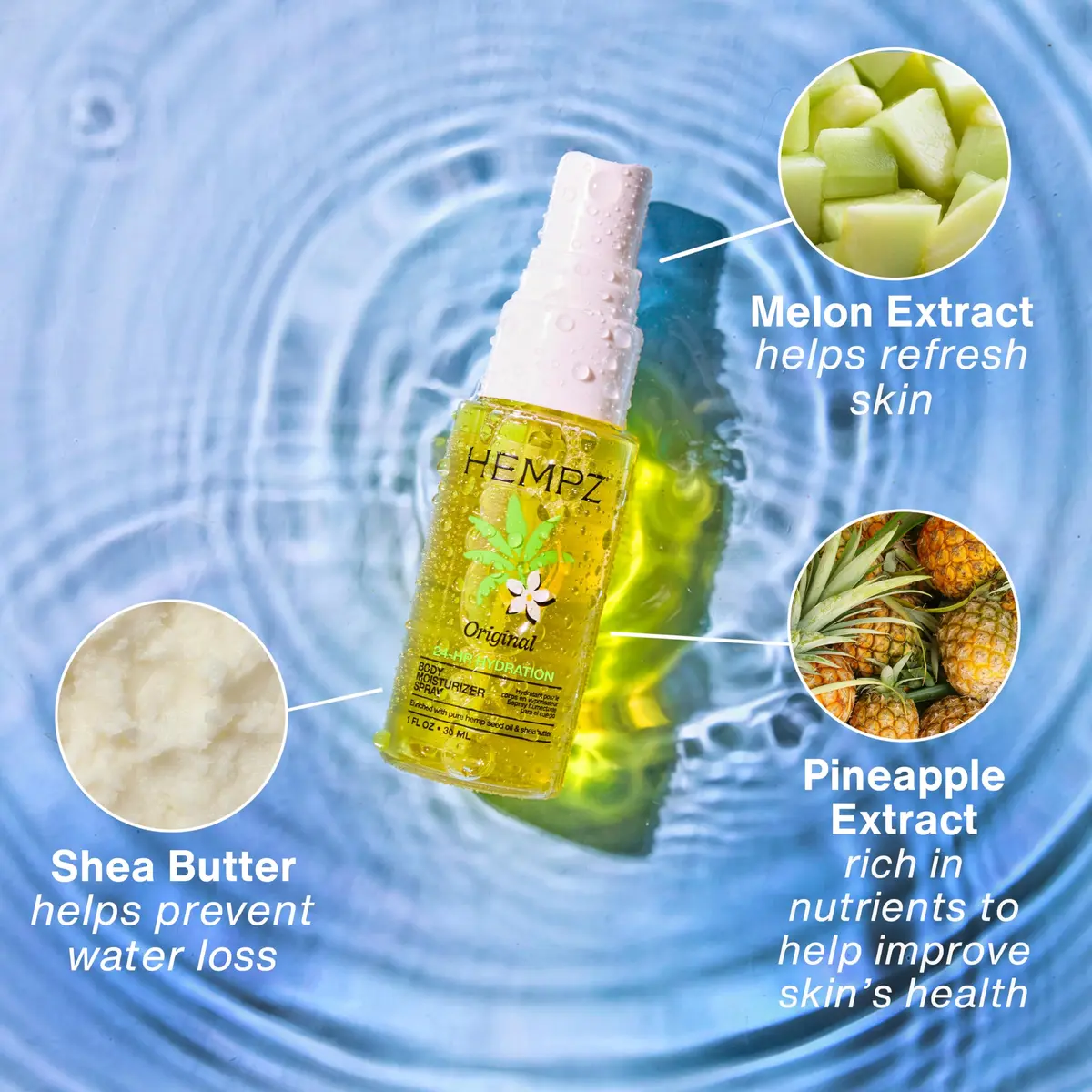 Hempz Hydrating Mist Spray, Floral Banana Fragrance, 1 fl.oz. | Alcohol-Free, Vegan, Instant Hydration - view 3