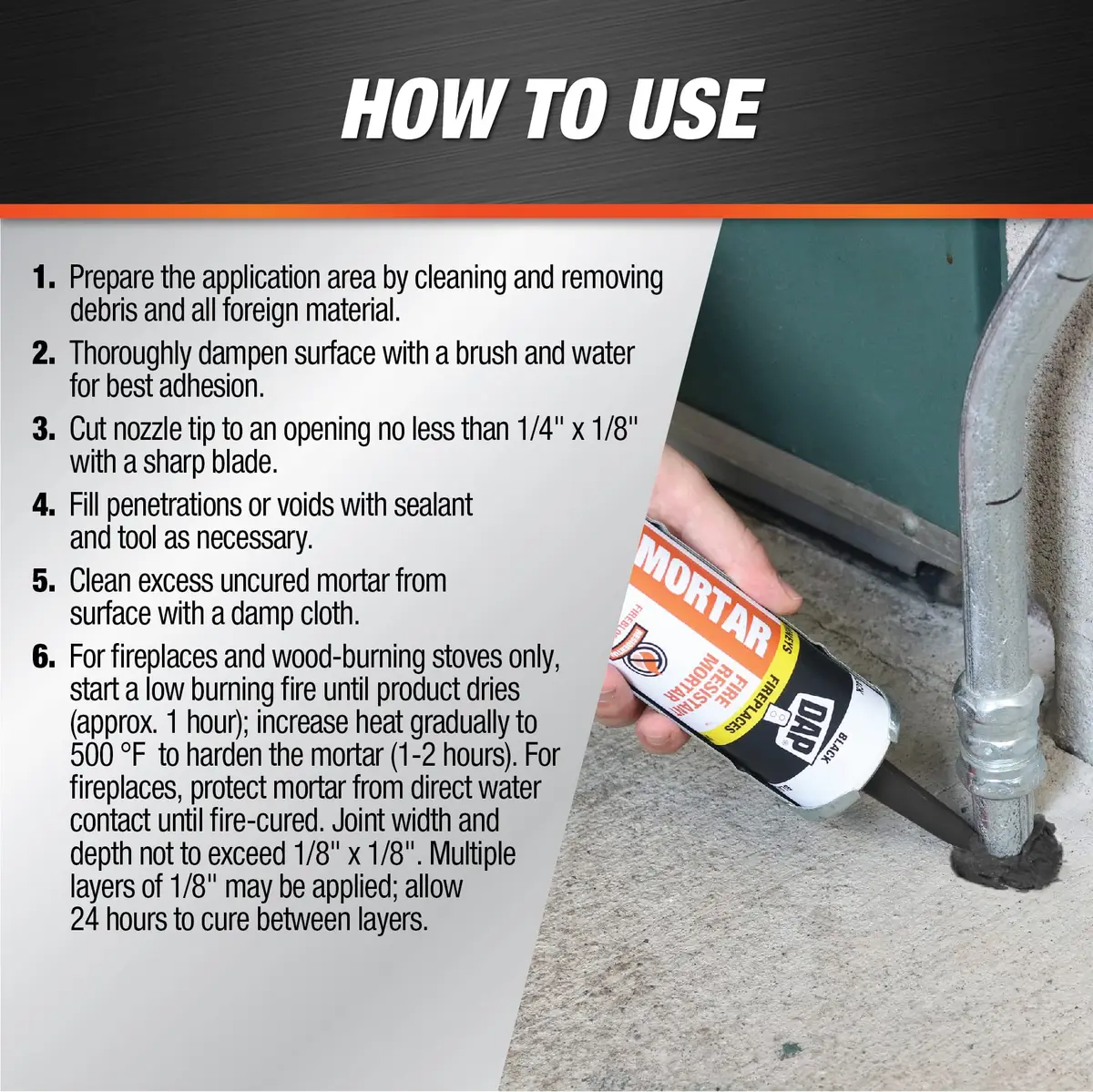 DAP High Heat Fire Resistant Mortar 10 oz | Withstands 2000°F, Easy Water Clean-Up - view 3