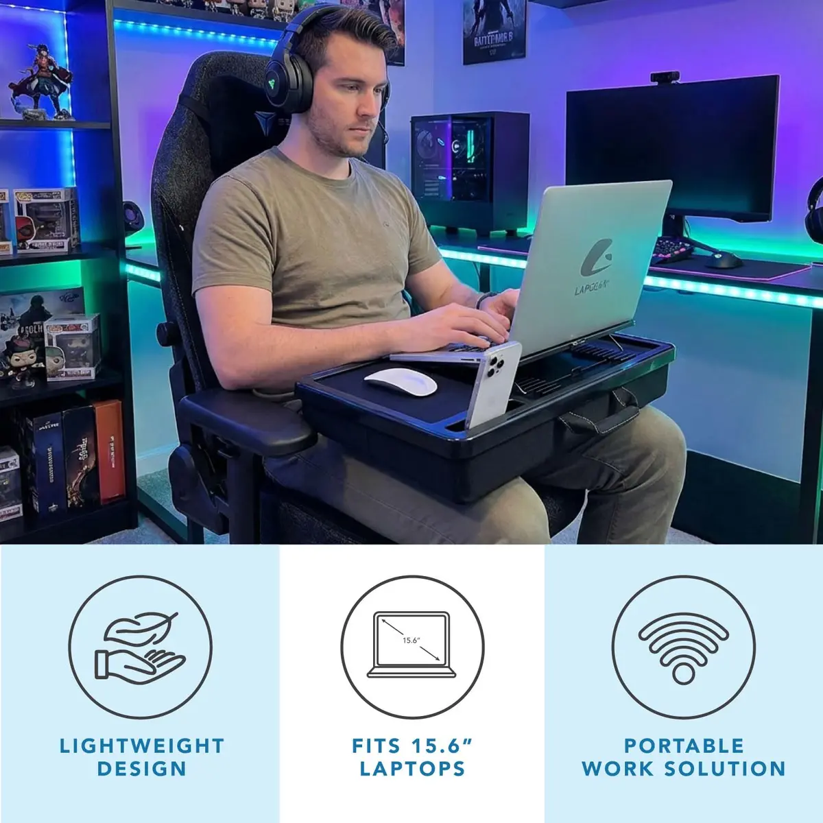 LapGear Ergonomic Pro Lap Desk with Cushion & Mouse Pad | Denim Blue, Fits 15.6" Laptops, 55.9 cm (22 in) - view 2