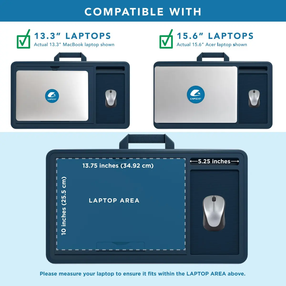 LapGear Ergonomic Pro Lap Desk with Cushion & Mouse Pad | Denim Blue, Fits 15.6" Laptops, 55.9 cm (22 in) - view 3