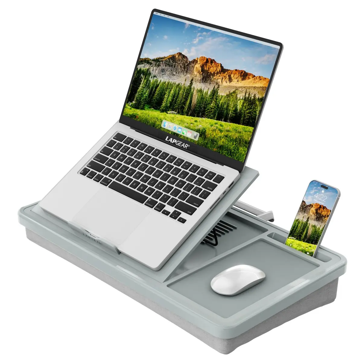 LapGear Ergonomic Pro Lap Desk Gray Fits 15.6" Laptops | 9-Height Adjustable with Mouse Pad & Storage - main product image