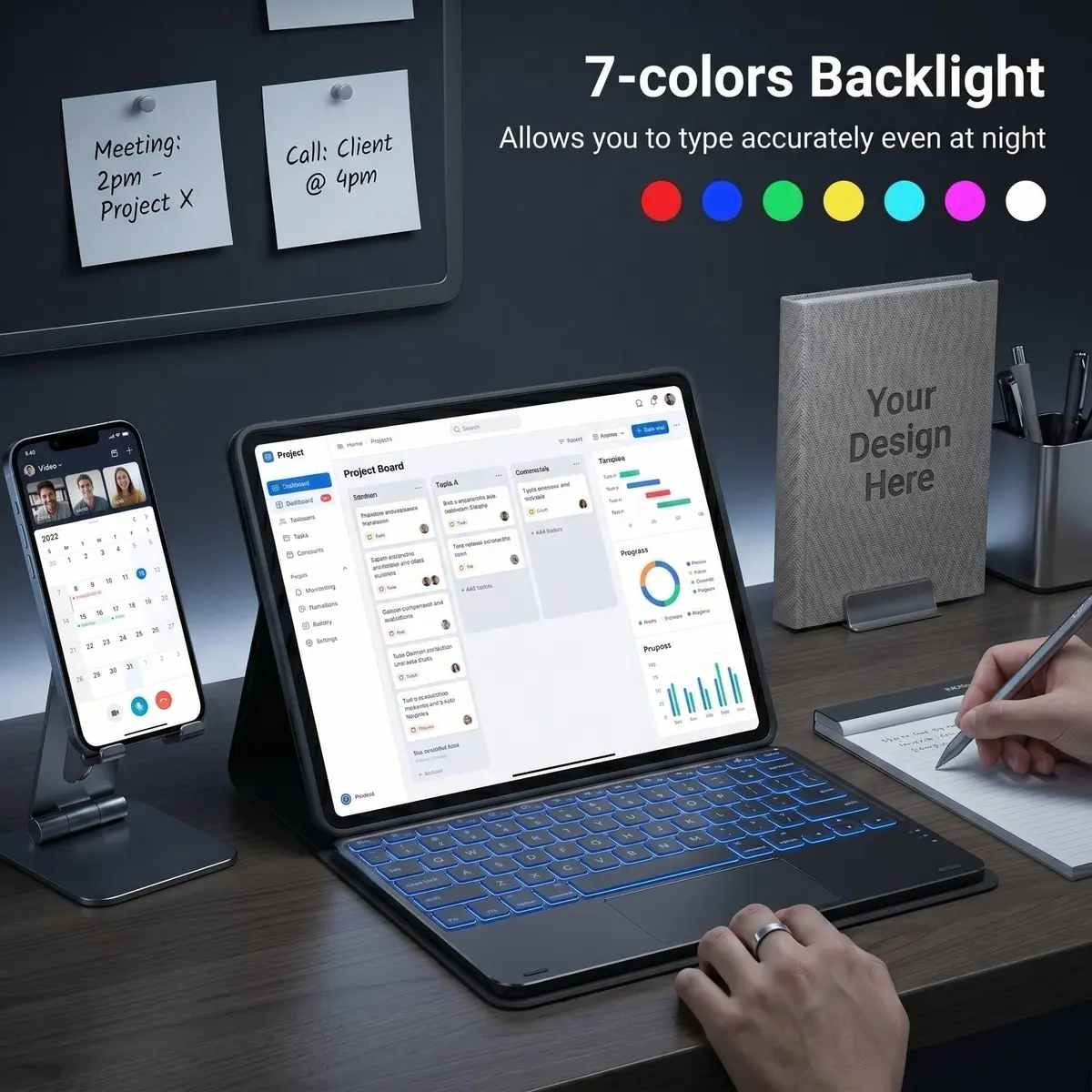 QYiiD Touchpad Keyboard Case for Lenovo Idea Tab Plus 12.1 Inch | Ultra-Thin Leather Stand Cover with 7-Color Backlit Wireless Keyboard - view 5