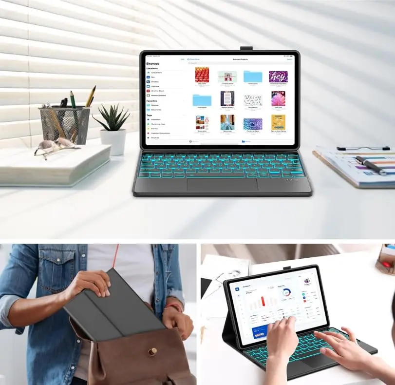 QYiiD Touchpad Keyboard Case for Lenovo Idea Tab Plus 12.1 Inch | Ultra-Thin Leather Stand Cover with 7-Color Backlit Wireless Keyboard - view 8