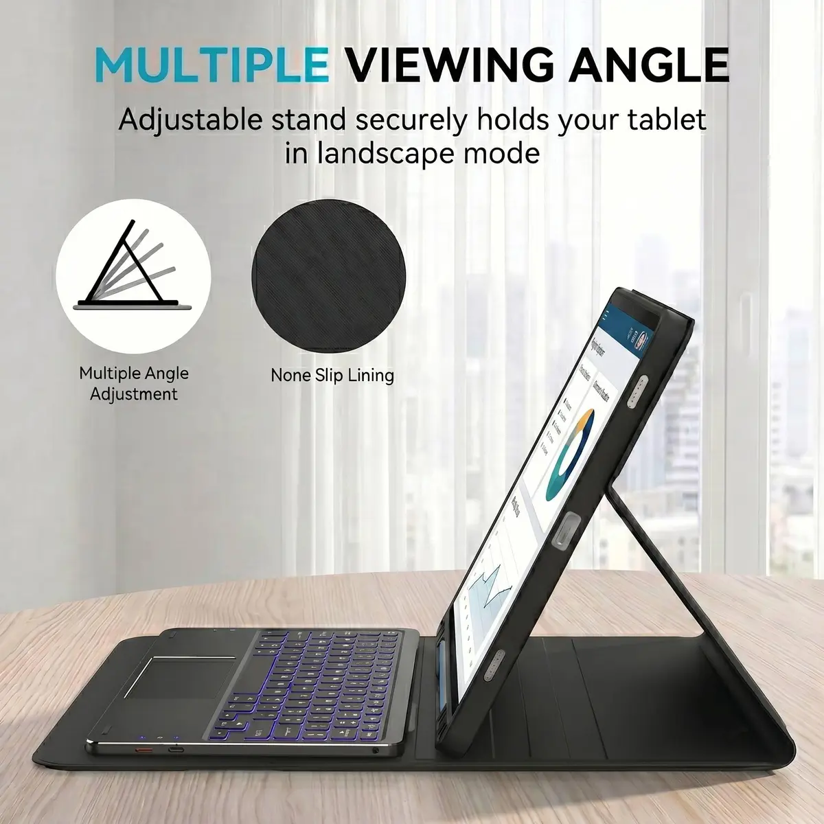 QYiiD Touchpad Keyboard Case for Lenovo Idea Tab Plus 12.1 Inch | Ultra-Thin Leather Stand Cover with 7-Color Backlit Wireless Keyboard - view 2