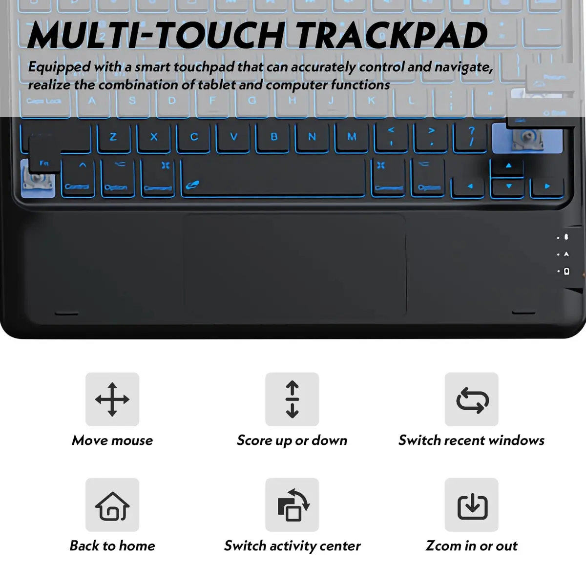 QYiiD Touchpad Keyboard Case for Lenovo Idea Tab Plus 12.1 Inch | Ultra-Thin Leather Stand Cover with 7-Color Backlit Wireless Keyboard - view 3