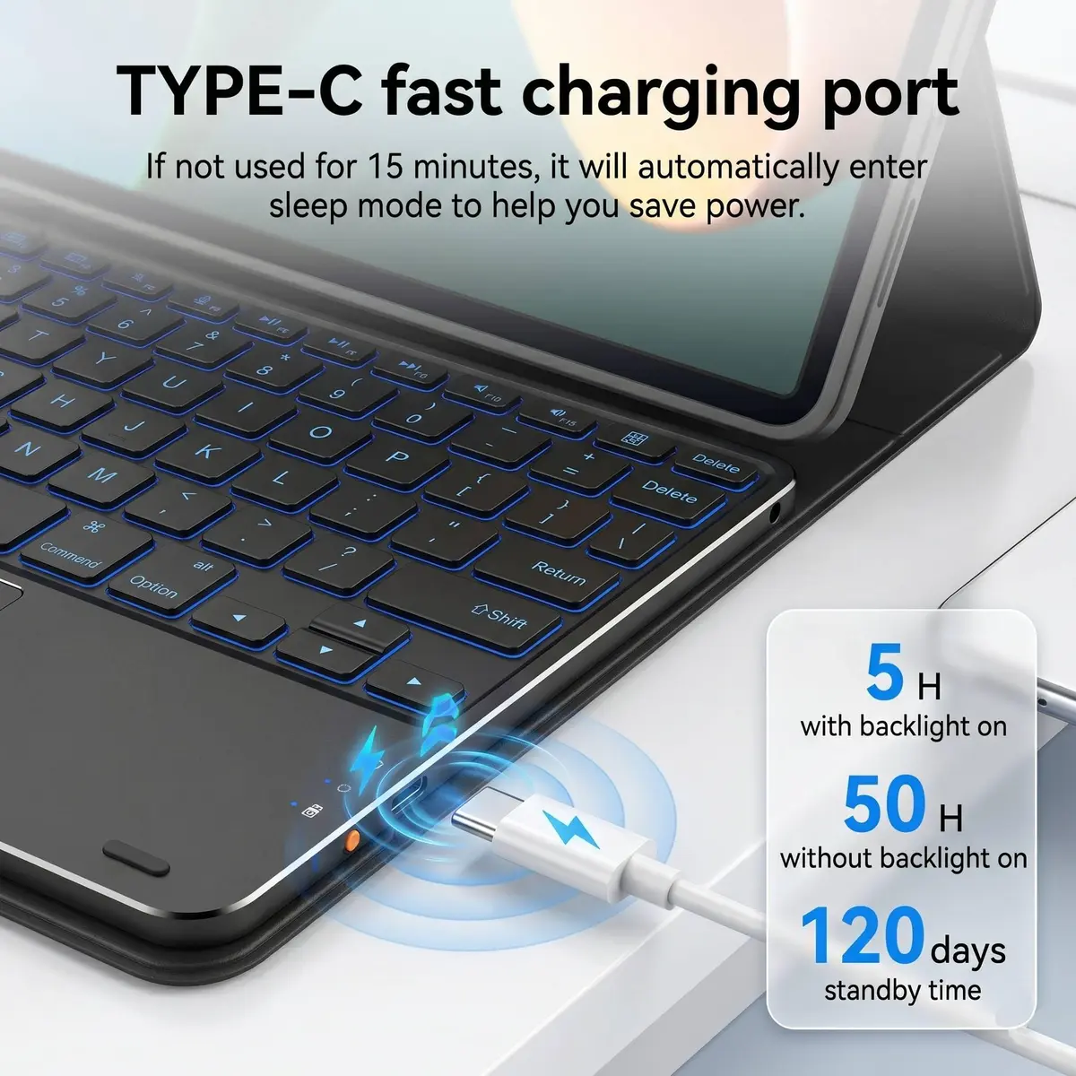 QYiiD Touchpad Keyboard Case for Lenovo Idea Tab Plus 12.1 Inch | Ultra-Thin Leather Stand Cover with 7-Color Backlit Wireless Keyboard - view 4