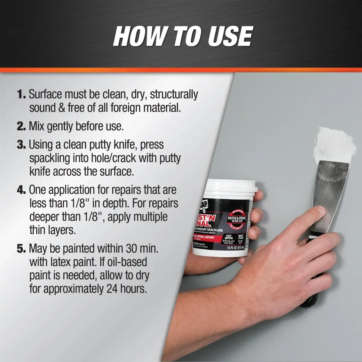 DAP Fast 'N Final Lightweight Spackling Paste 16 oz (4.54 kg) | Repairs Drywall Holes & Cracks - view 3
