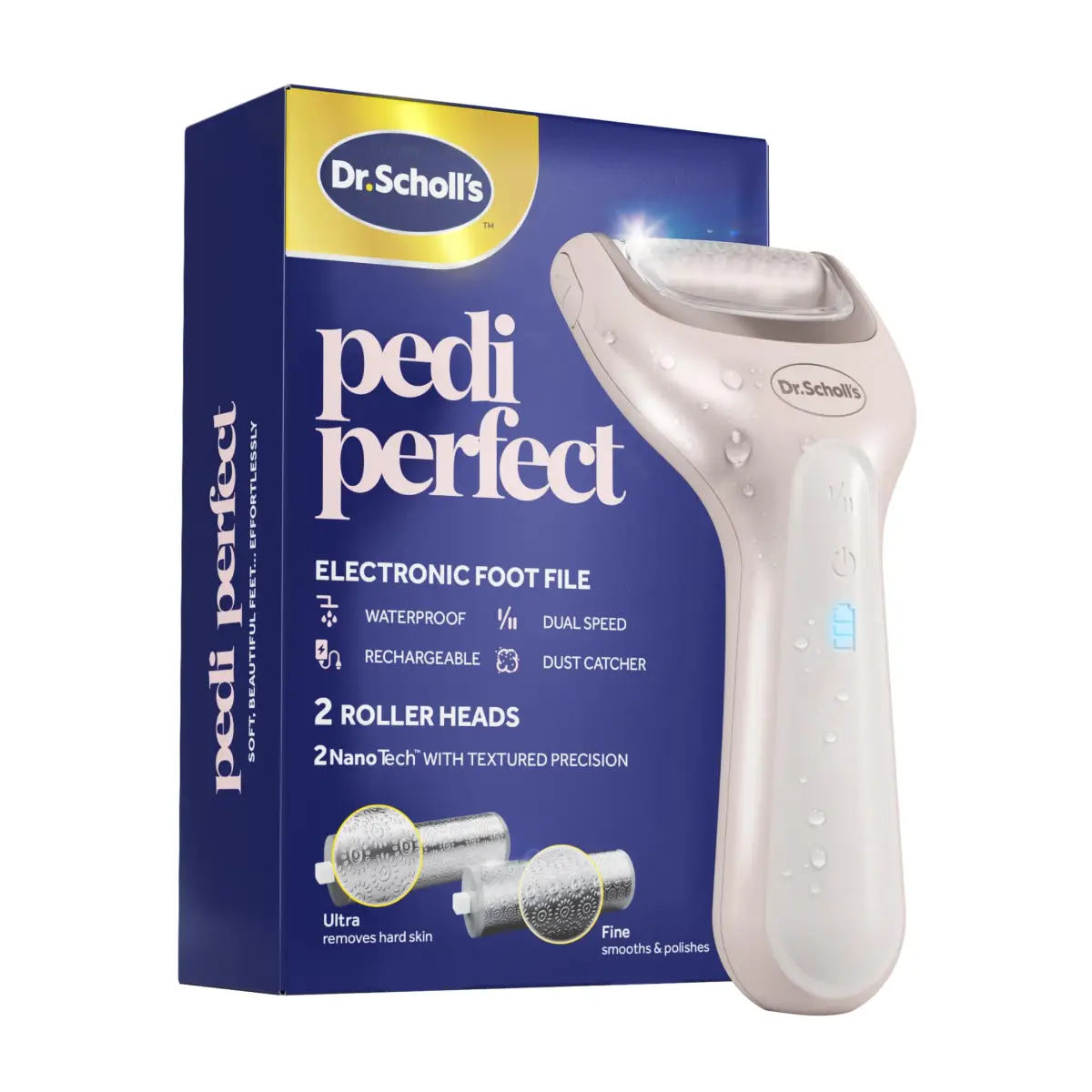 Dr. Scholl's Pedi Perfect Electric Foot Callus Remover with 2 Roller Heads | Waterproof, Rechargeable, 90 Min Run Time - main product image