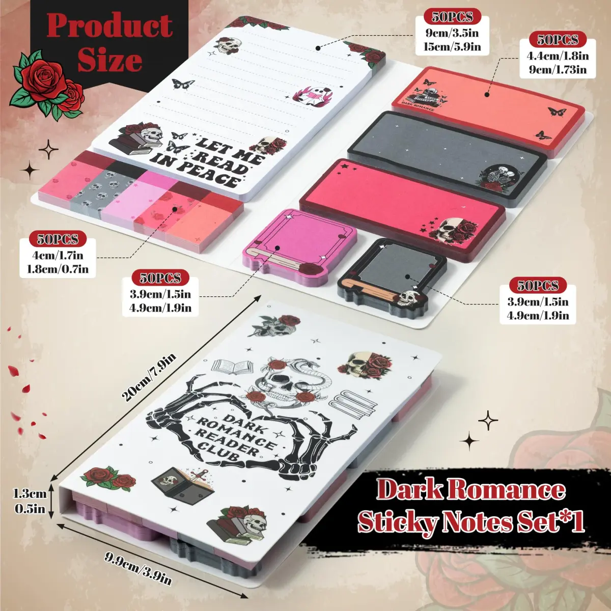 Xqumoi Let Me Read in Peace Dark Romance Sticky Notes Set (550 Sheets) | Book Lover Gift for Teens & Adults - view 2