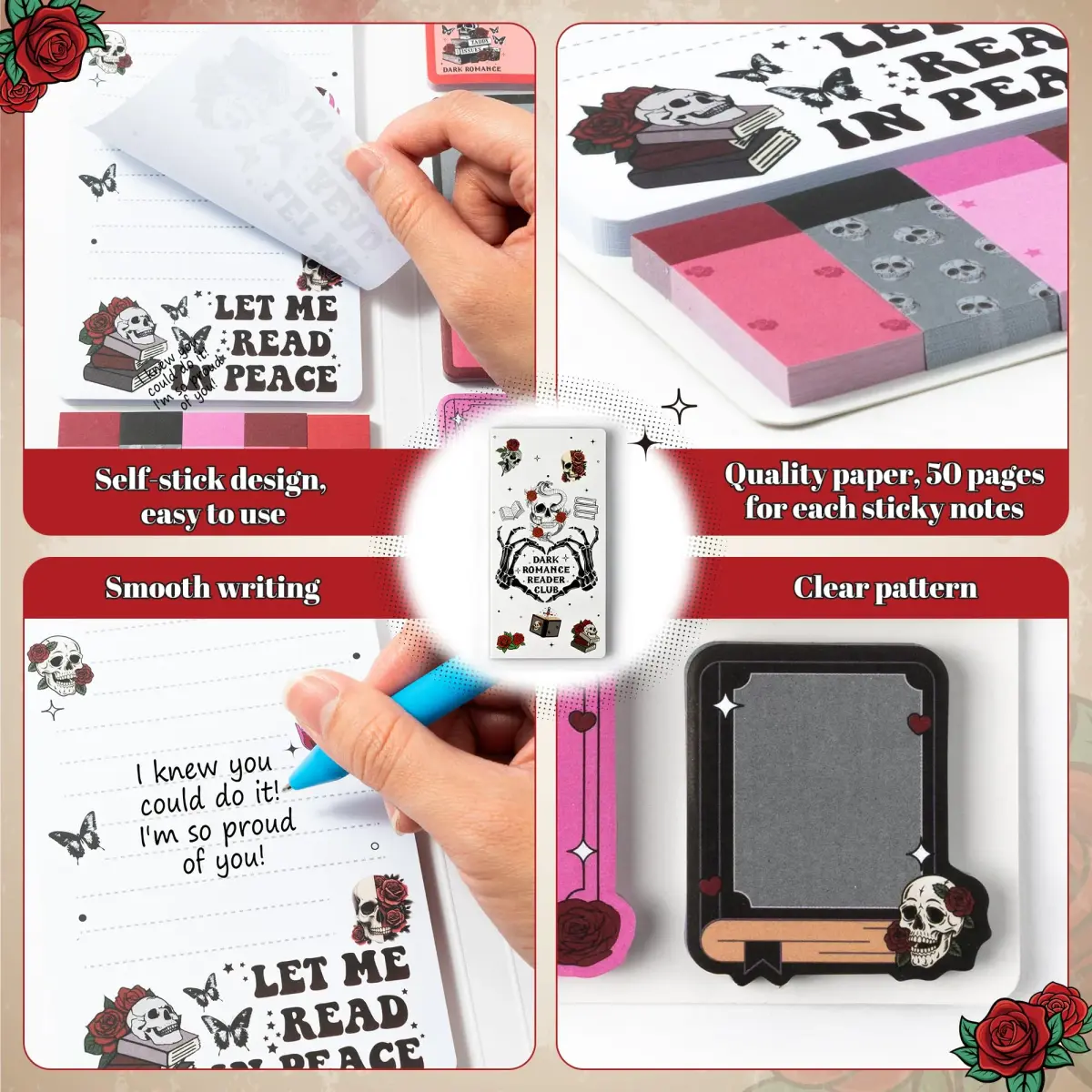 Xqumoi Let Me Read in Peace Dark Romance Sticky Notes Set (550 Sheets) | Book Lover Gift for Teens & Adults - view 4