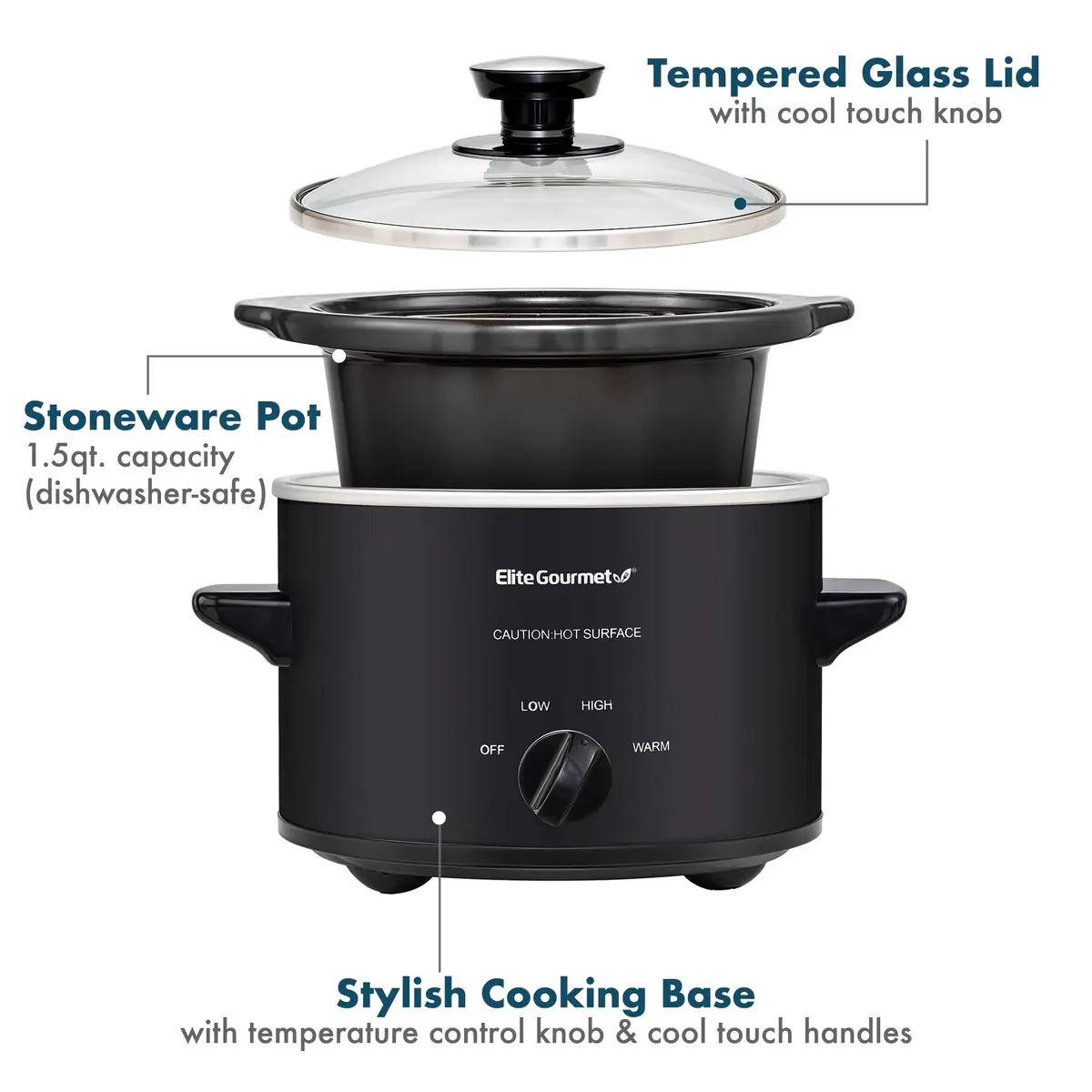 Elite Gourmet MST-250XBX Electric Ceramic Slow Cooker 1.5 Qt Black | Compact & Versatile - view 5