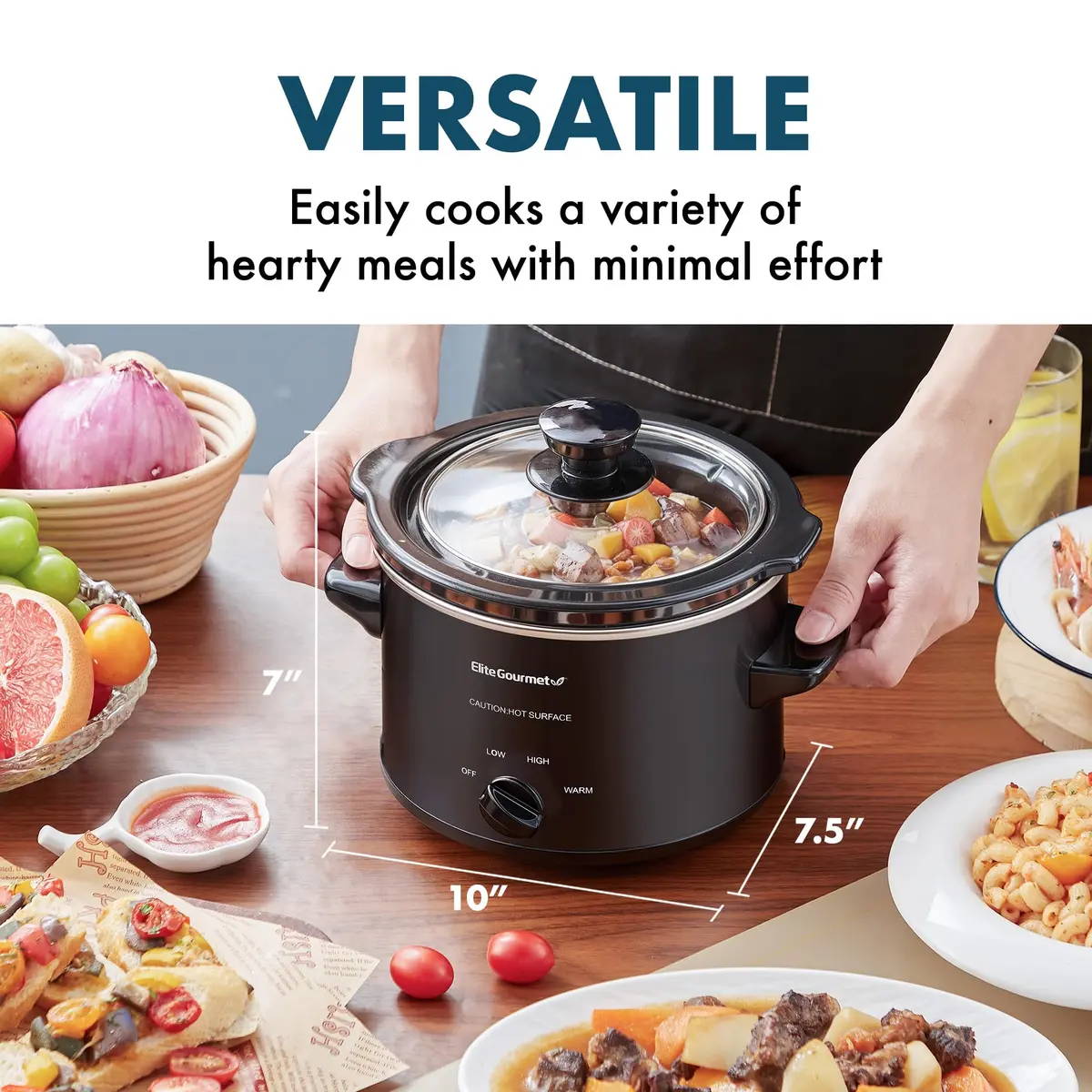 Elite Gourmet MST-250XBX Electric Ceramic Slow Cooker 1.5 Qt Black | Compact & Versatile - view 7