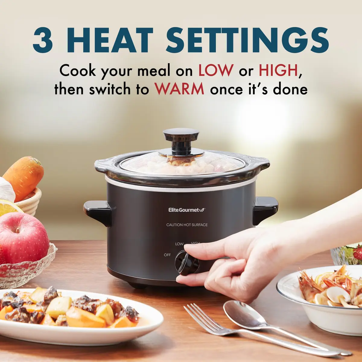Elite Gourmet MST-250XBX Electric Ceramic Slow Cooker 1.5 Qt Black | Compact & Versatile - view 2