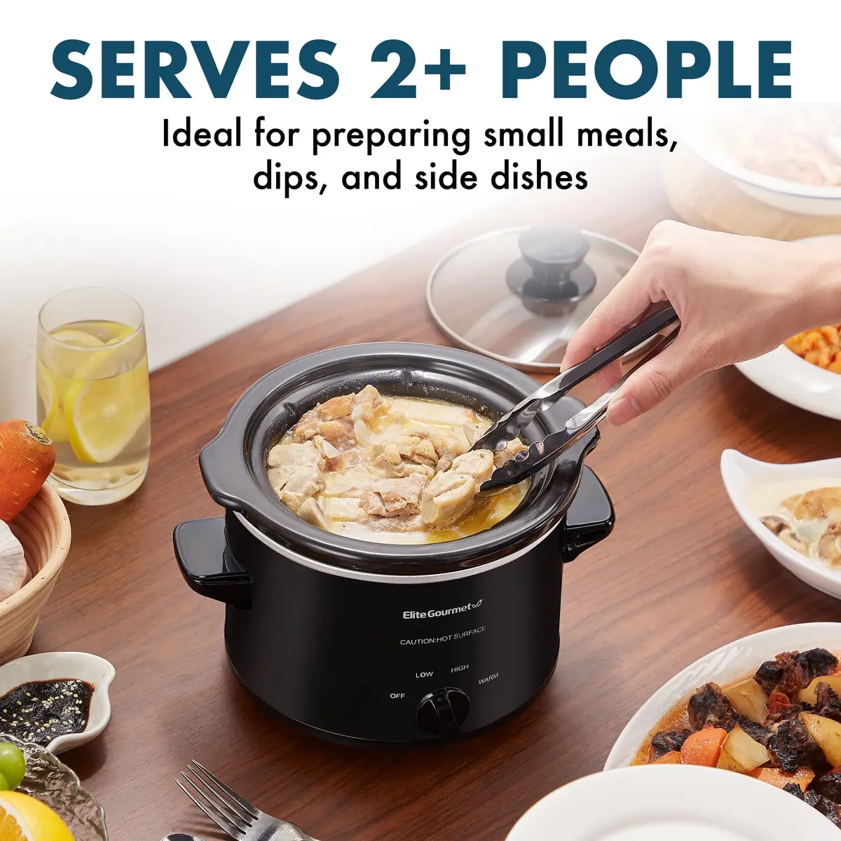 Elite Gourmet MST-250XBX Electric Ceramic Slow Cooker 1.5 Qt Black | Compact & Versatile - view 3
