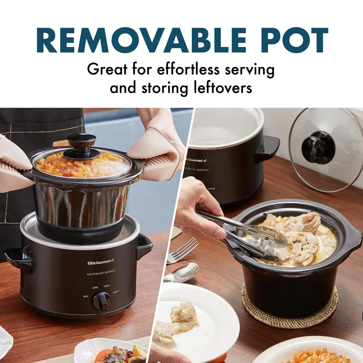 Elite Gourmet MST-250XBX Electric Ceramic Slow Cooker 1.5 Qt Black | Compact & Versatile - view 4